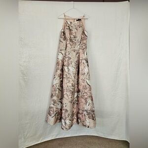 Aidan Mattox Pink Floral Jacquard Evening Gown (Size 8)